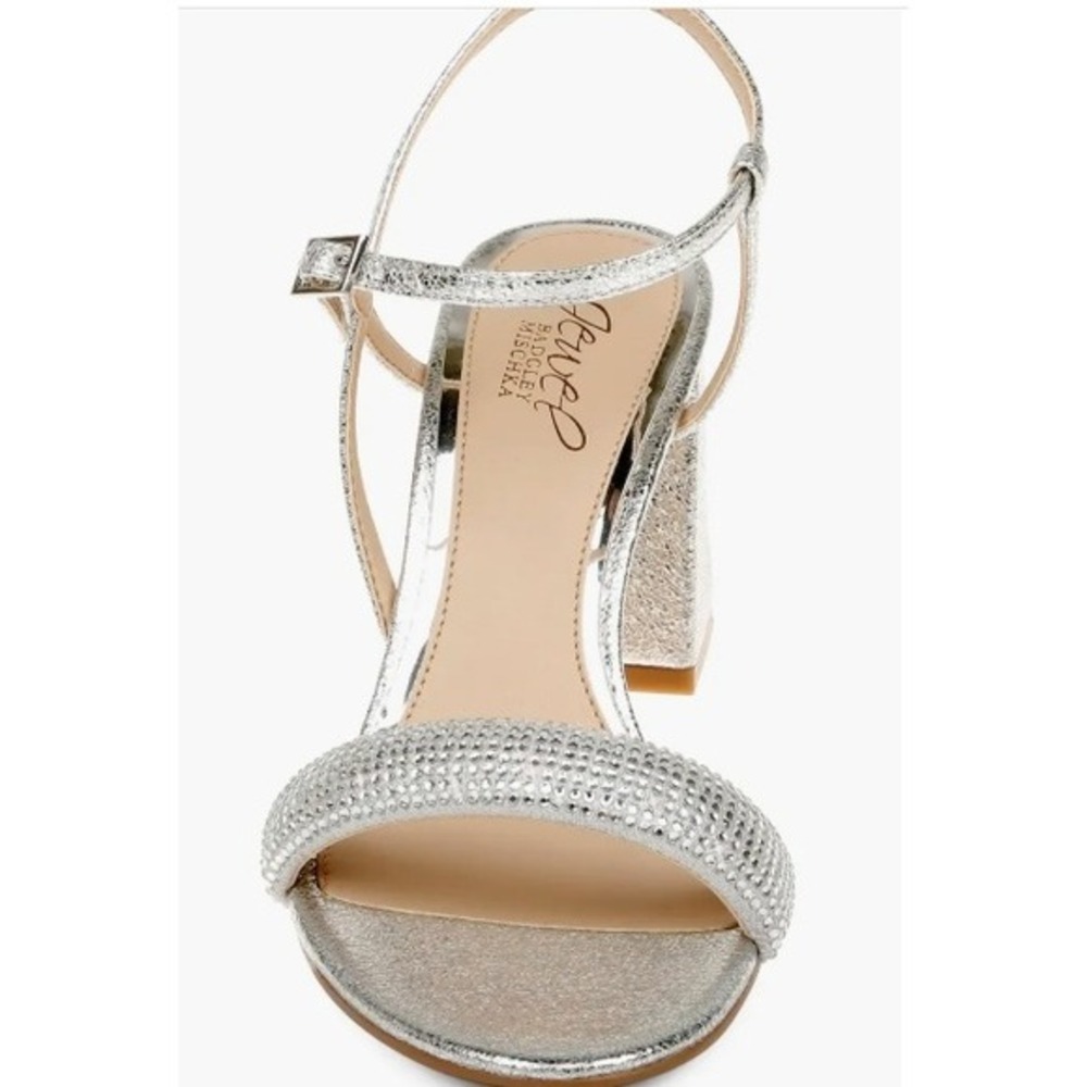 Women's Jewel Badgley Mischka Earlene Block Heel Sandals Silver 9 New With Tags - Picture 4 of 6